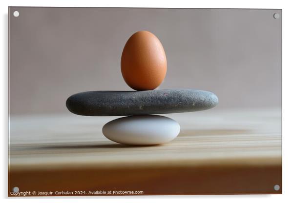 A brown egg sitting atop a collection of stones, s Acrylic by Joaquin Corbalan