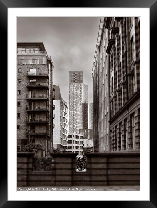 Manchester Skyline Framed Mounted Print by Rick Lindley