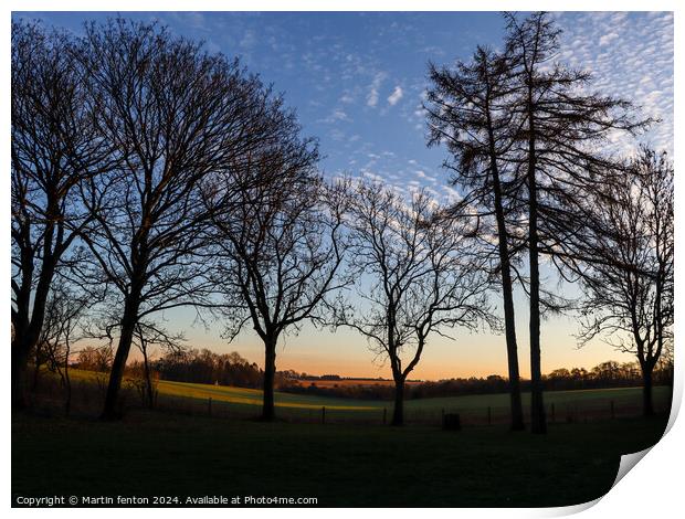Sunset over Cotswolds fields Print by Martin fenton