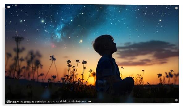 Child observes the stars and constellations in the Acrylic by Joaquin Corbalan