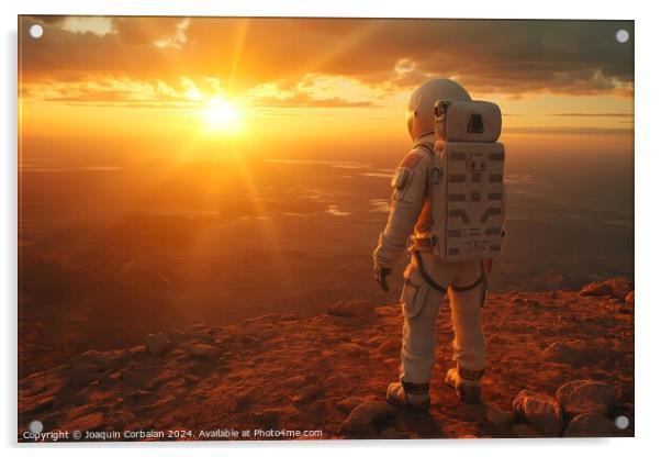 An intrepid astronaut stands triumphantly atop a m Acrylic by Joaquin Corbalan