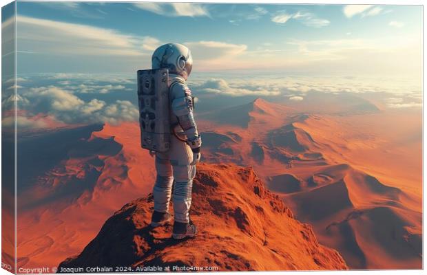 An astronaut stands triumphantly on the summit of  Canvas Print by Joaquin Corbalan