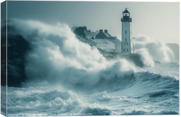 A solitary lighthouse stands tall amidst the crash Canvas Print by Joaquin Corbalan