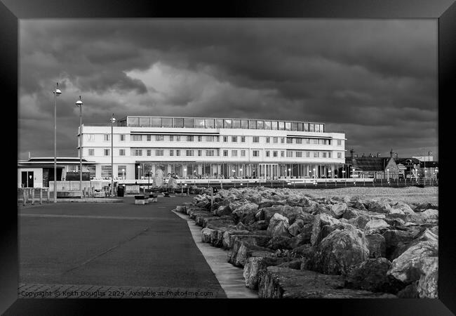 The Midland Hotel in Morecambe at dusk (B/W) Framed Print by Keith Douglas