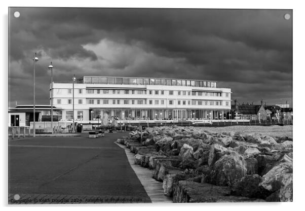 The Midland Hotel in Morecambe at dusk (B/W) Acrylic by Keith Douglas