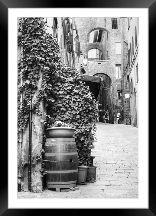 Siena Street Italy  Black and White Framed Mounted Print by Diana Mower