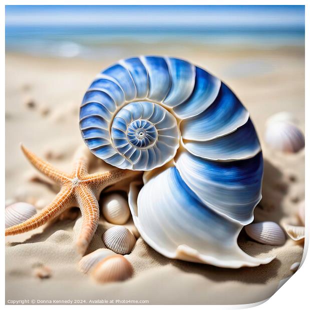 Blue Nautilus Print by Donna Kennedy