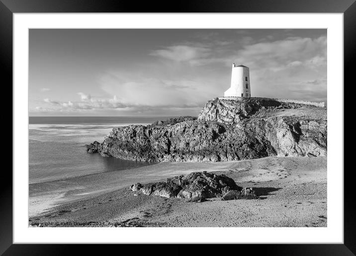 Tŵr Mawr lighthouse, Llanddwyn Island (Black and White) Framed Mounted Print by Keith Douglas