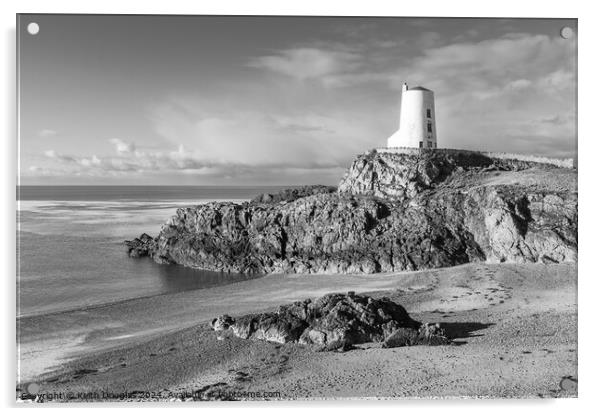 Tŵr Mawr lighthouse, Llanddwyn Island (Black and White) Acrylic by Keith Douglas