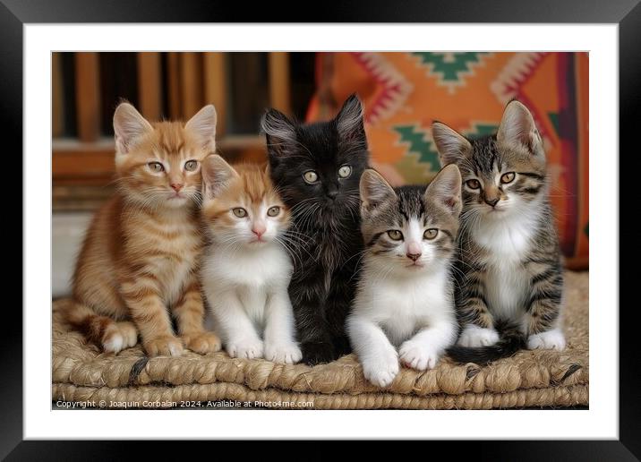 A cluster of adorable kittens gathered together on Framed Mounted Print by Joaquin Corbalan