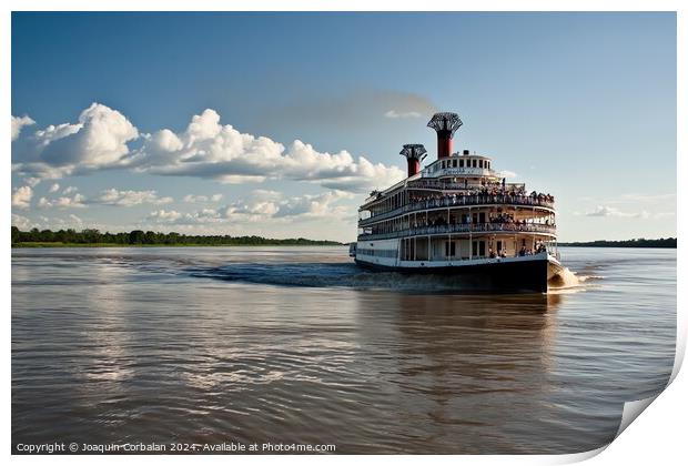 A sizable boat navigates Mississippi down a river  Print by Joaquin Corbalan