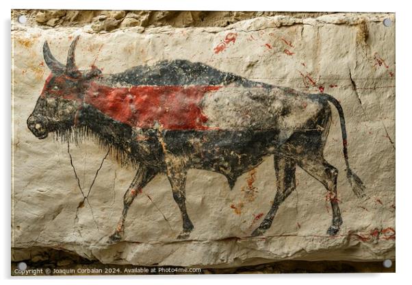 An artistic cave painting of a bull standing proud Acrylic by Joaquin Corbalan