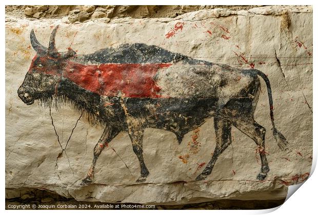 An artistic cave painting of a bull standing proud Print by Joaquin Corbalan