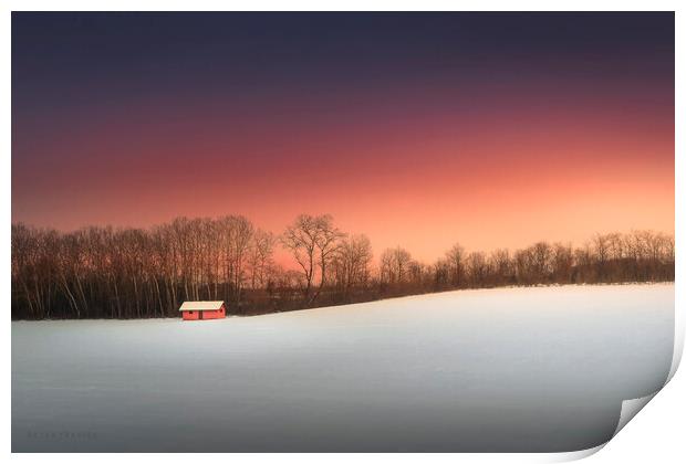 Red hut in the snow Print by Dejan Travica