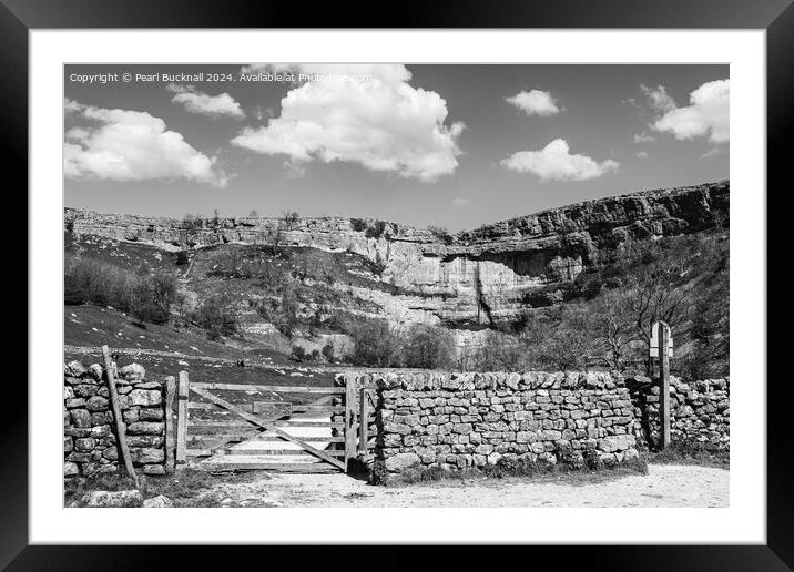 Pennine Way to Malham Cove Yorkshire Dales mono Framed Mounted Print by Pearl Bucknall