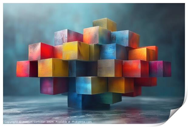 A collection of cubes arranged in a group sitting  Print by Joaquin Corbalan