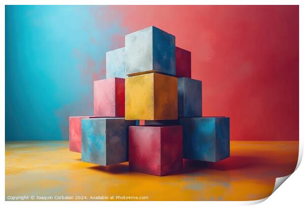 A painting showcasing cubes artfully stacked on to Print by Joaquin Corbalan