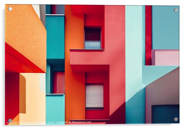 A vibrant building featuring various colors, numer Acrylic by Joaquin Corbalan