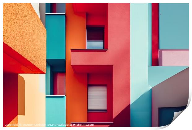 A vibrant building featuring various colors, numer Print by Joaquin Corbalan
