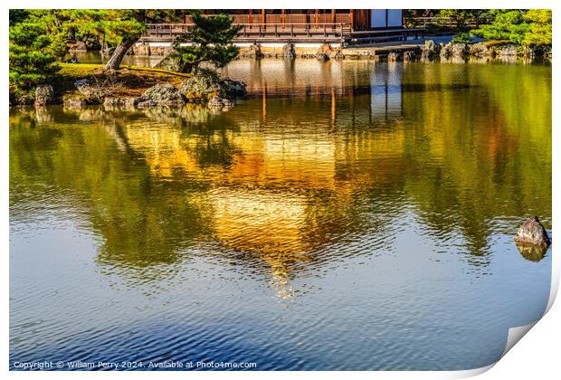 Water Reflection Garden Kinkaku-Ji Golden Pavilion Temple Kyoto  Print by William Perry