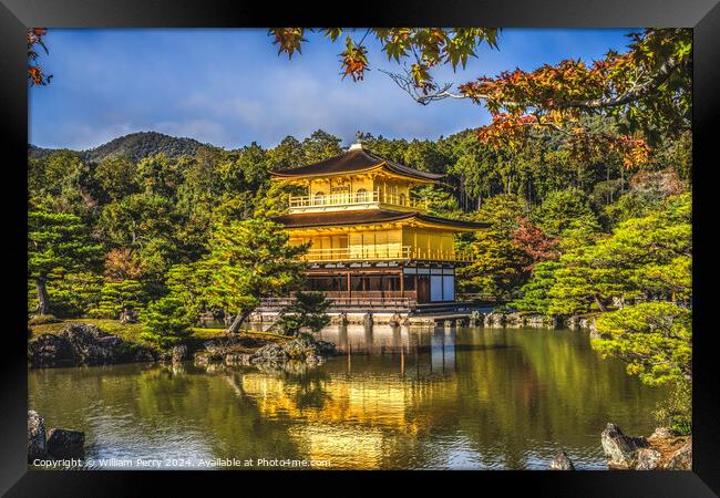 Fall Leaves Kinkaku-Ji Golden Pavilion Buddhist Temple Kyoto Jap Framed Print by William Perry