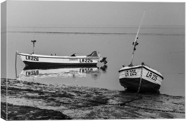 Fishing Boats Moored in Morecambe Bay (B/W) Canvas Print by Keith Douglas