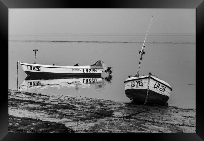 Fishing Boats Moored in Morecambe Bay (B/W) Framed Print by Keith Douglas