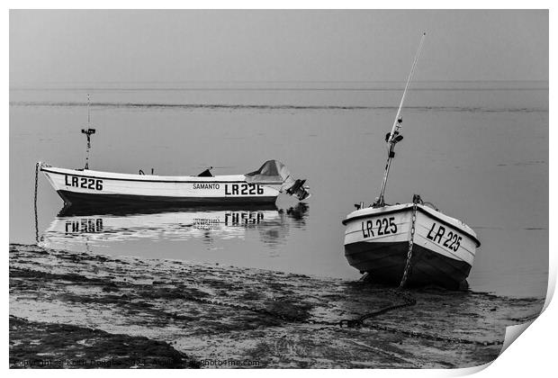 Fishing Boats Moored in Morecambe Bay (B/W) Print by Keith Douglas