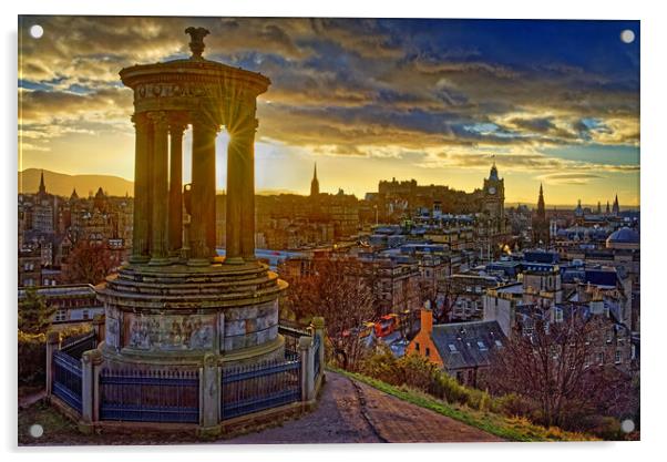 Edinburgh Skyline from Calton Hill at Sunset Acrylic by Darren Galpin