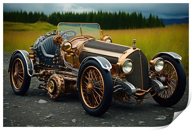 A beautiful steampunk sports car. Print by Michael Piepgras