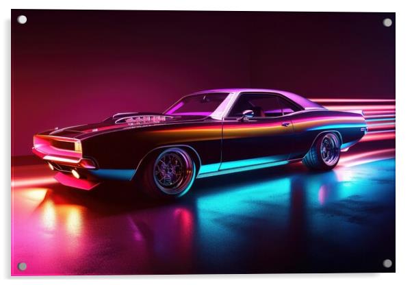 A custom tuned muscle car in a spectacular light. Acrylic by Michael Piepgras