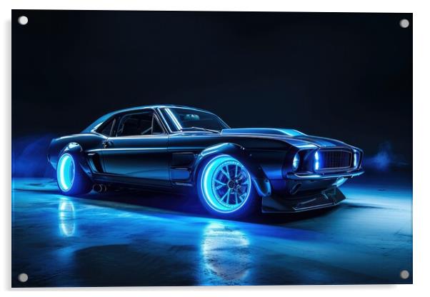 A custom tuned muscle car in a spectacular light. Acrylic by Michael Piepgras