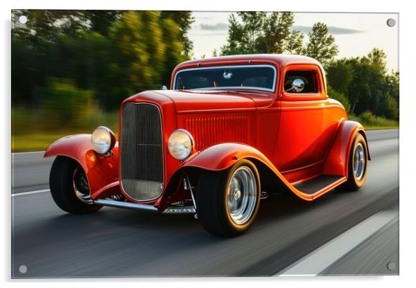 A fast hot rod car on the road. Acrylic by Michael Piepgras