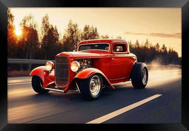 A fast hot rod car on the road. Framed Print by Michael Piepgras