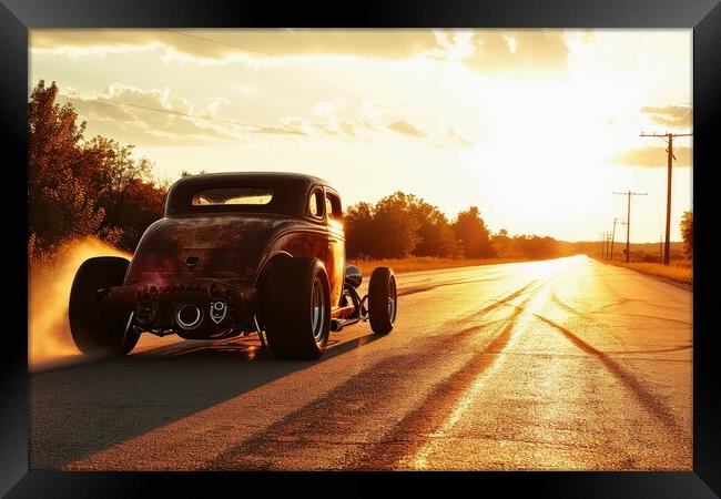 A fast hot rod car on the road. Framed Print by Michael Piepgras