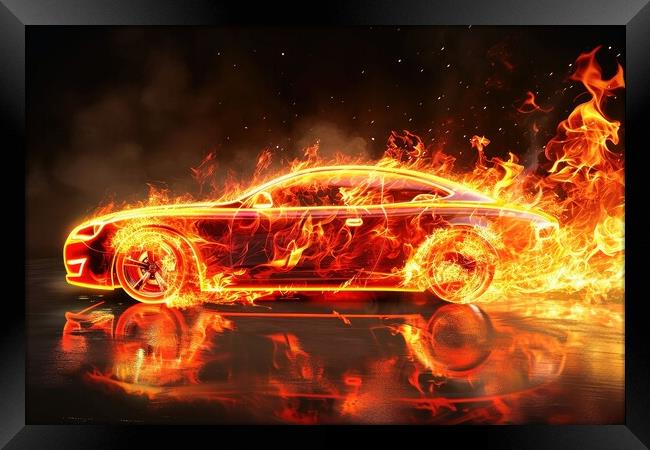 A fast modern car made of fire. Framed Print by Michael Piepgras