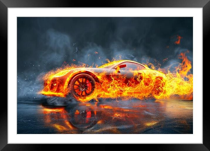 A fast modern car made of fire. Framed Mounted Print by Michael Piepgras