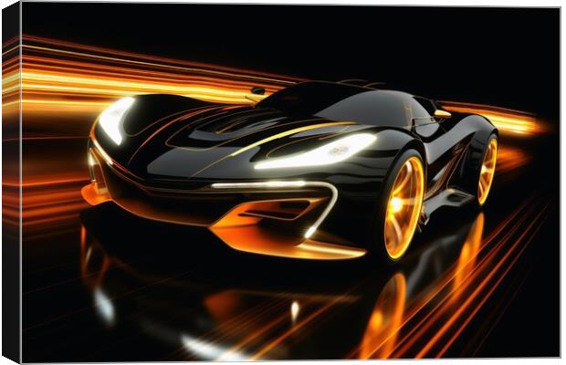 A fast modern hyper car with lightbeams showing the speed. Canvas Print by Michael Piepgras