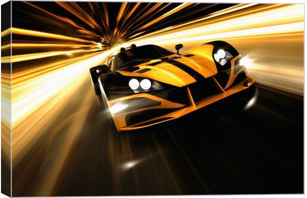 A fast modern hyper car with lightbeams showing the speed. Canvas Print by Michael Piepgras