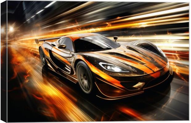 A fast modern hyper car with lightbeams showing the speed. Canvas Print by Michael Piepgras