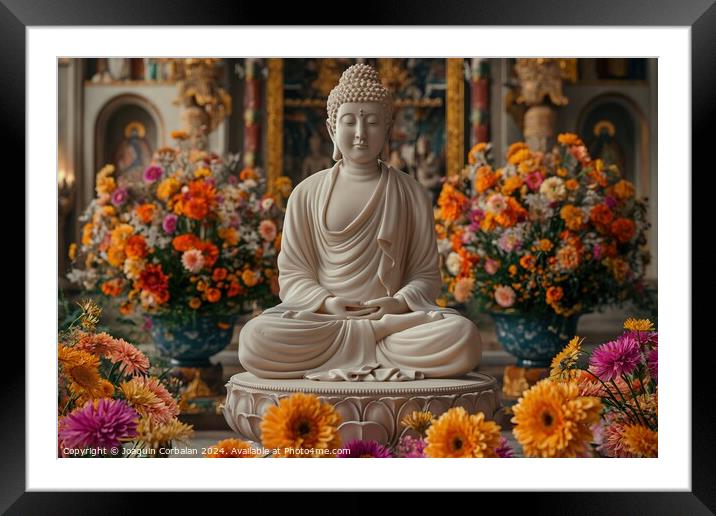 A Buddha statue is placed in the center of a room, Framed Mounted Print by Joaquin Corbalan