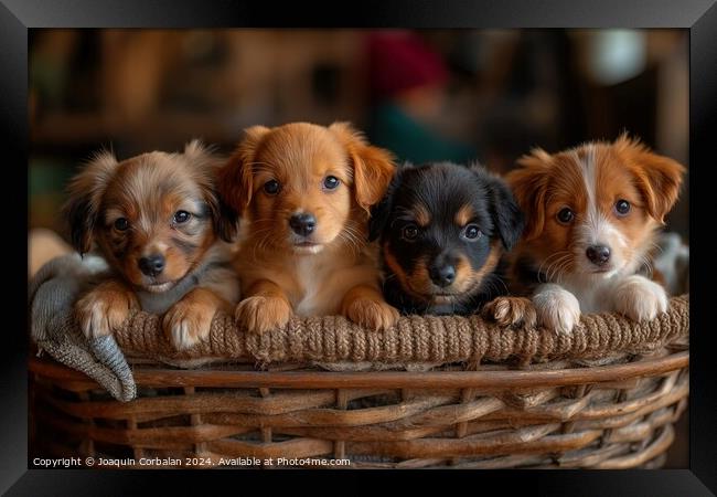 A collection of adorable puppies sitting together  Framed Print by Joaquin Corbalan