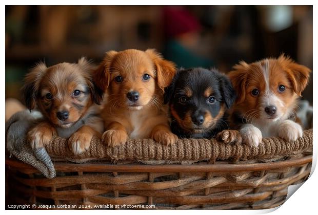 A collection of adorable puppies sitting together  Print by Joaquin Corbalan