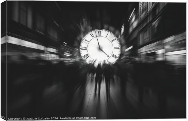 A black and white photograph showcasing a vintage clock with intricate details. Canvas Print by Joaquin Corbalan