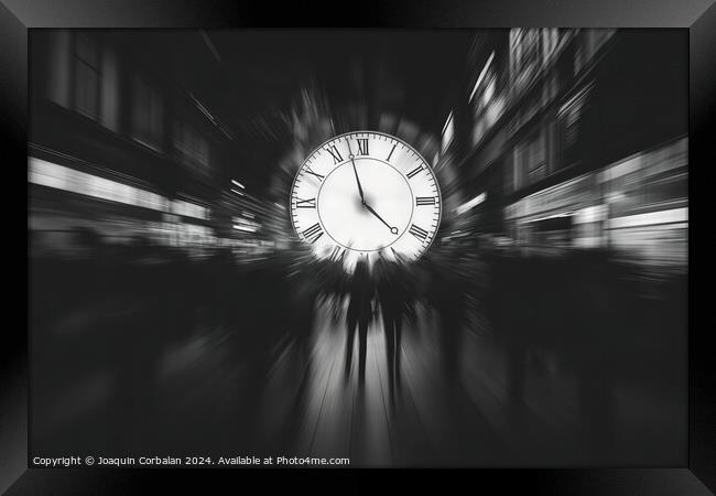 A black and white photograph showcasing a vintage clock with intricate details. Framed Print by Joaquin Corbalan