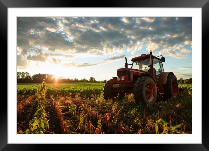 A large tractor on a farm working on a field. Framed Mounted Print by Michael Piepgras