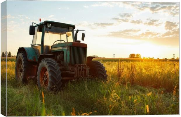 A large tractor on a farm working on a field. Canvas Print by Michael Piepgras