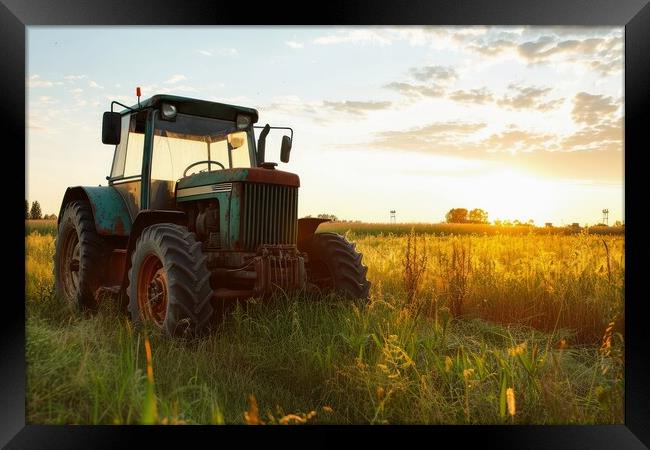 A large tractor on a farm working on a field. Framed Print by Michael Piepgras