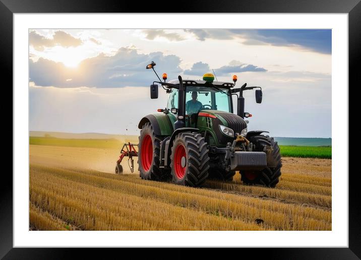 A large tractor working on a field with big machines. Framed Mounted Print by Michael Piepgras