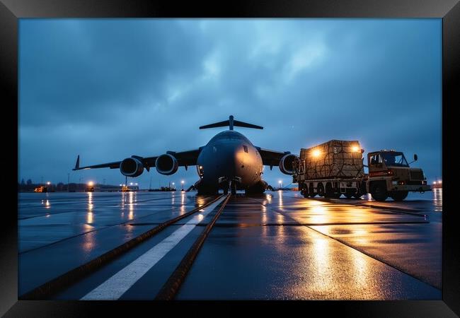 A military transport airplane on an airport loading equipment. Framed Print by Michael Piepgras